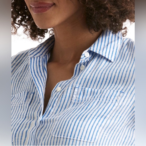 Vineyard Vines Linen Blue White Striped Reverse Print Shirtdress - Picture 11 of 11